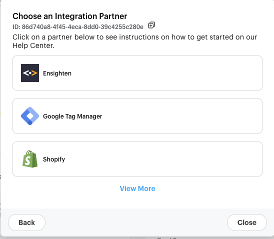 قائمة شركاء التكامل وخيار Google Tag Manager
