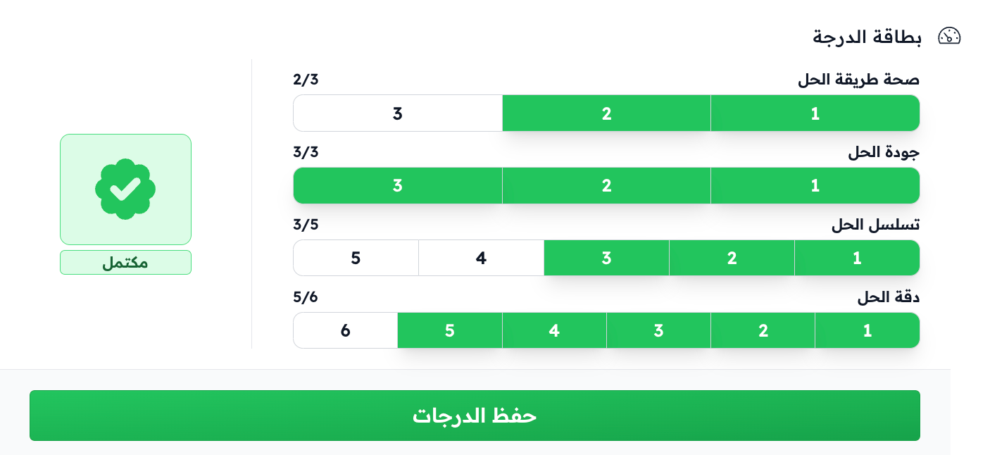 بطاقة الدرجة بأربعة معايير ونتيجة مكتملة