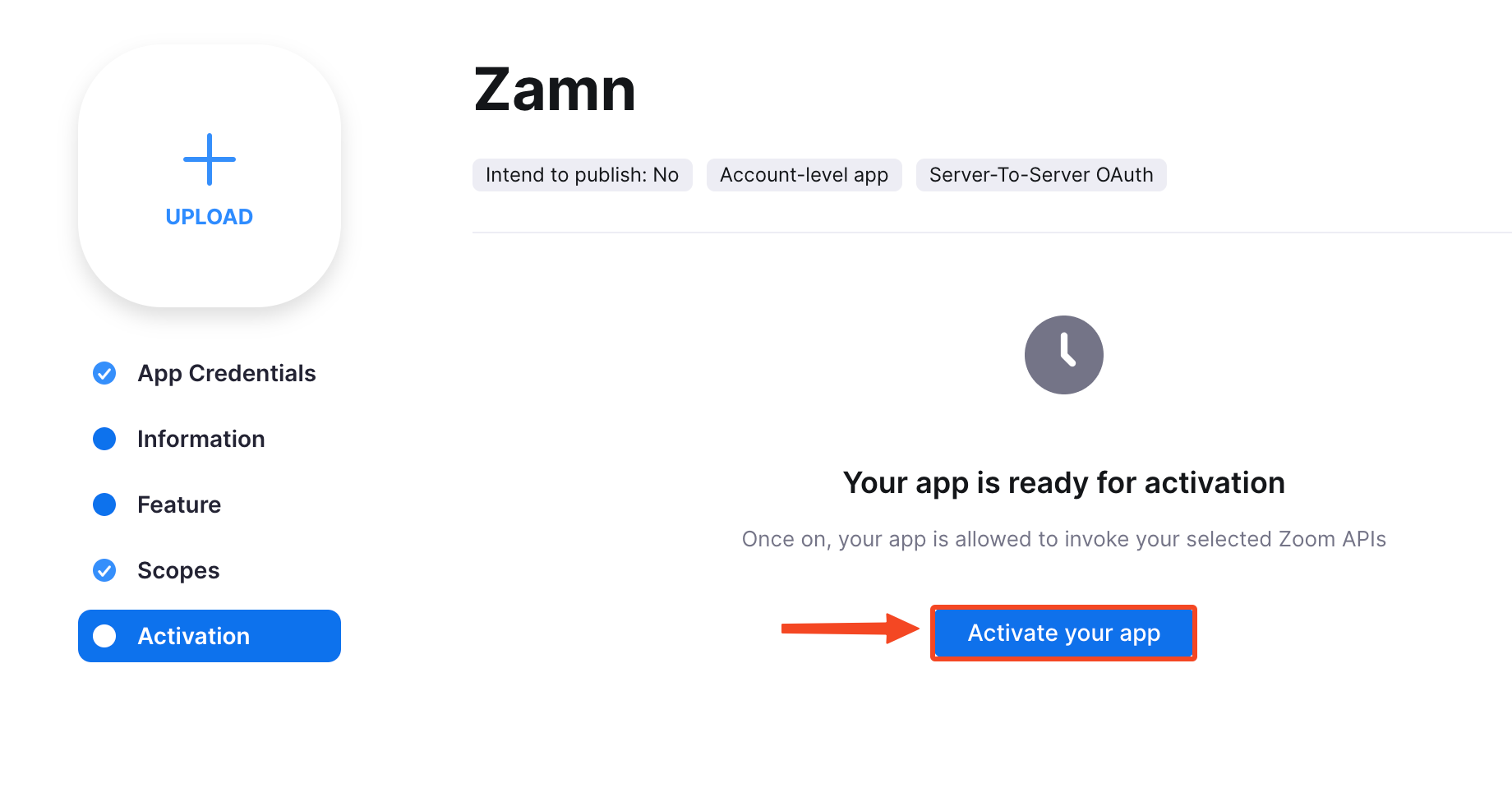 صفحة Activation وزر Activate your app