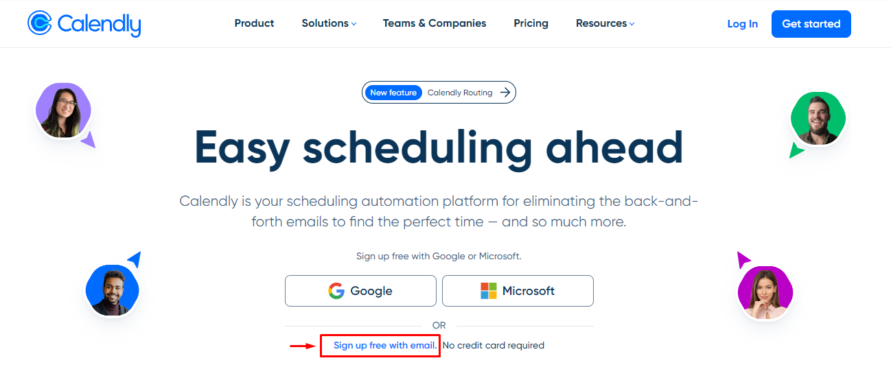 صفحة التسجيل في موقع Calendly