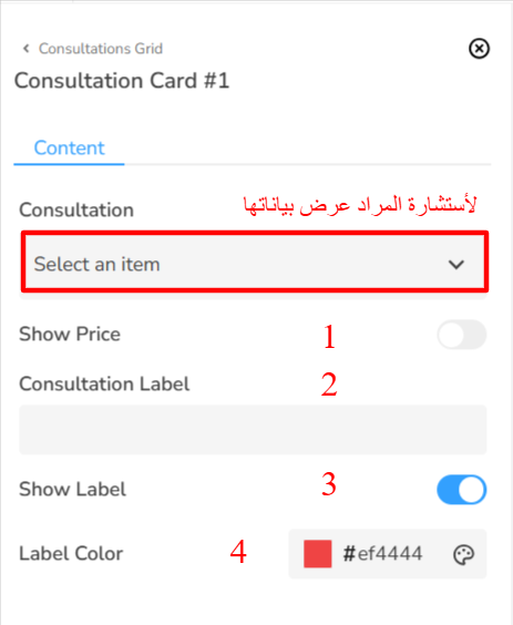 إعدادات بطاقة الاستشارة