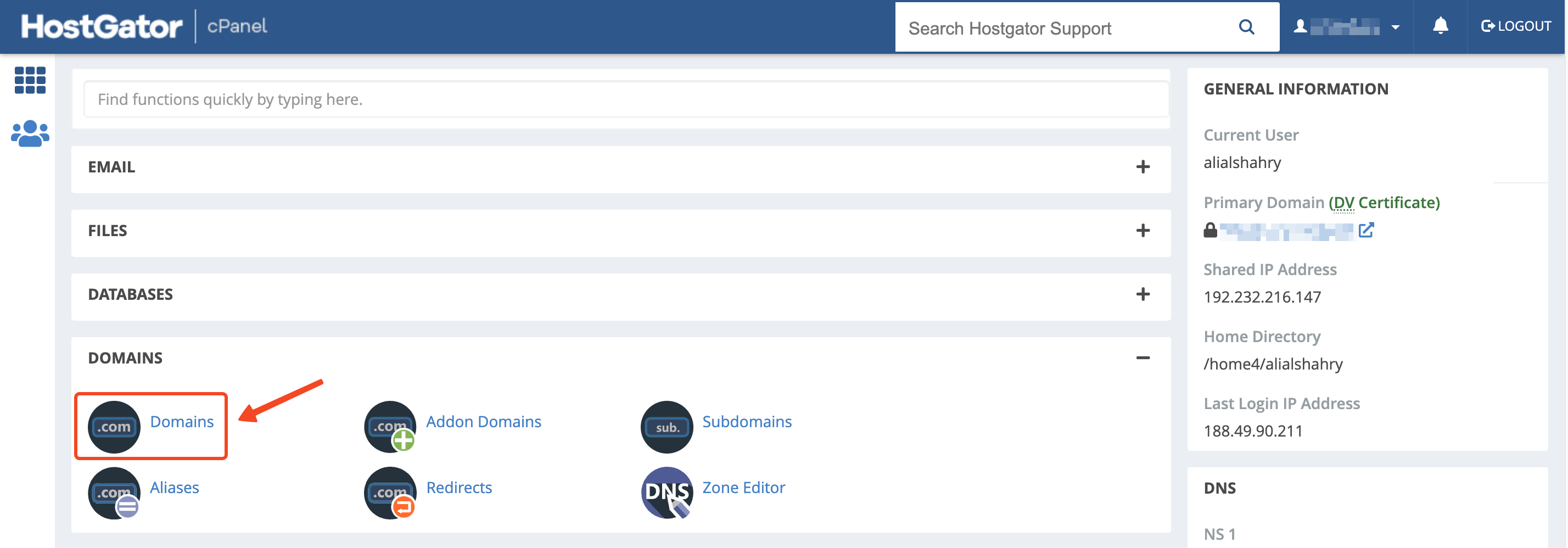 The Domains option in cPanel