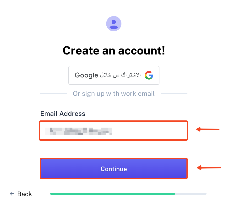 The email field and the Continue button