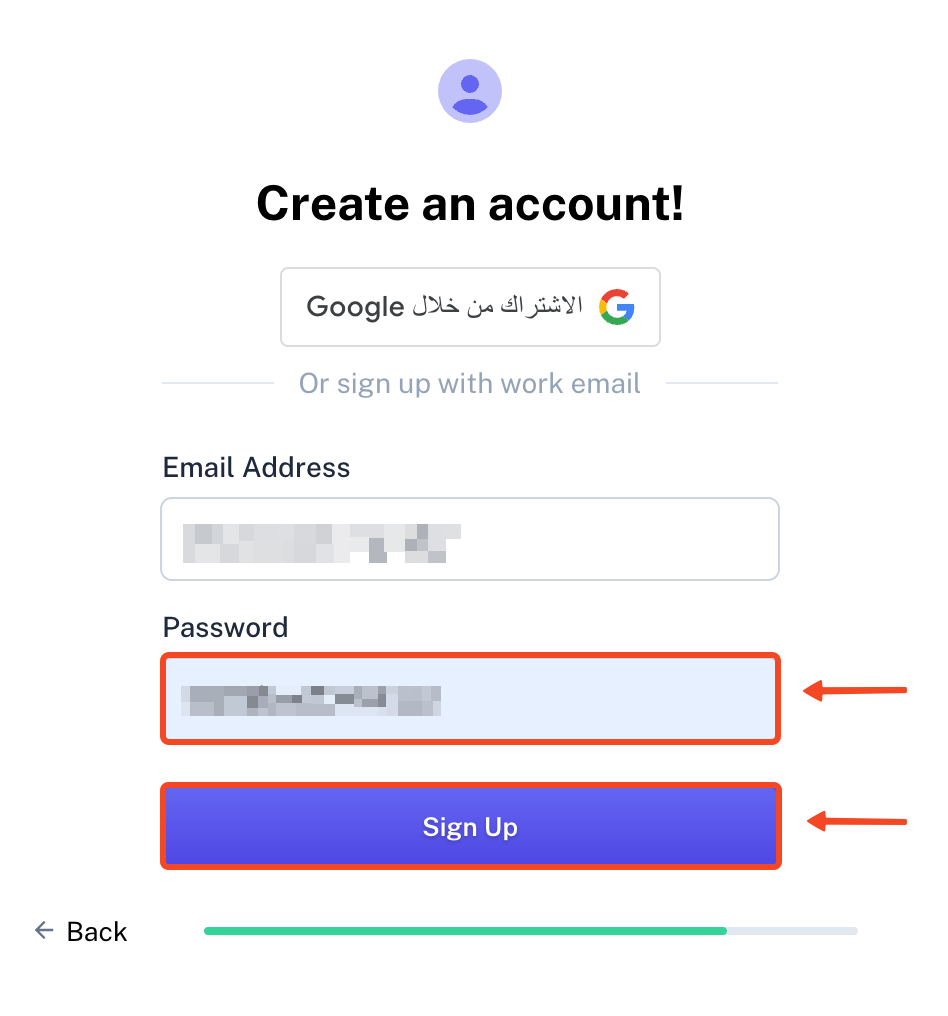 The password field and the Sign Up button