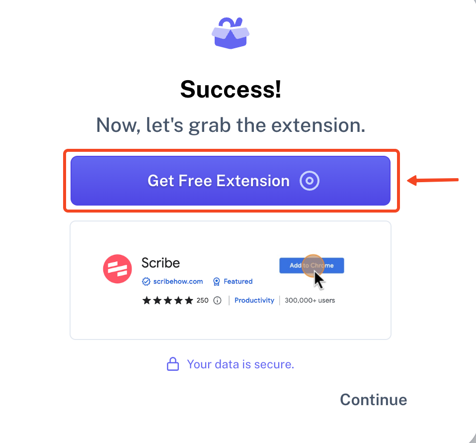 The Get Free Extension button to install the Scribe extension