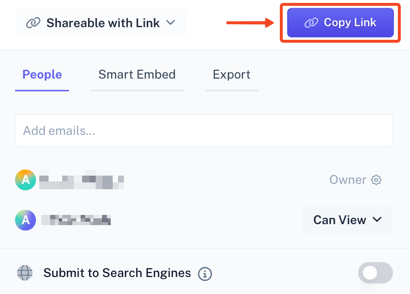 The share window and the Copy link button