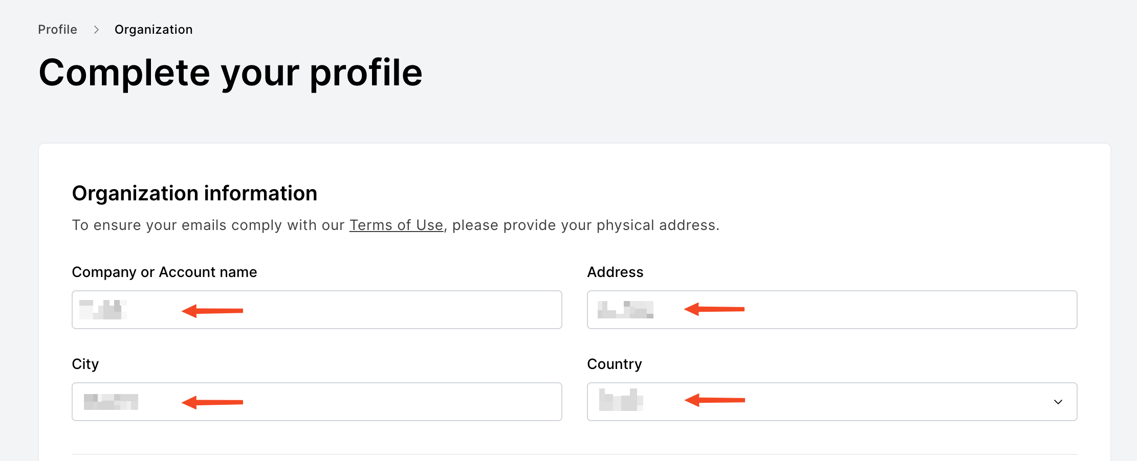 The rest of the required profile information in MailerLite