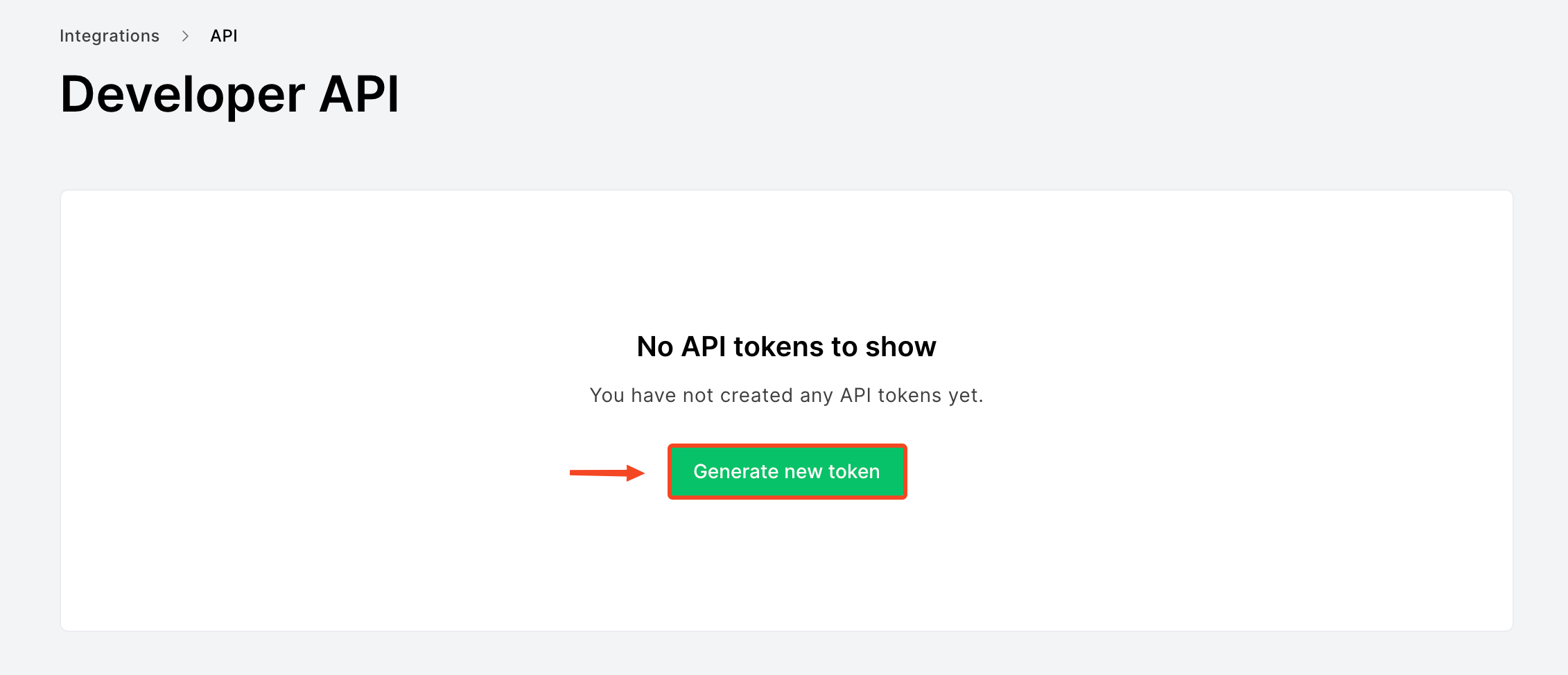 The Generate new token button on the API page