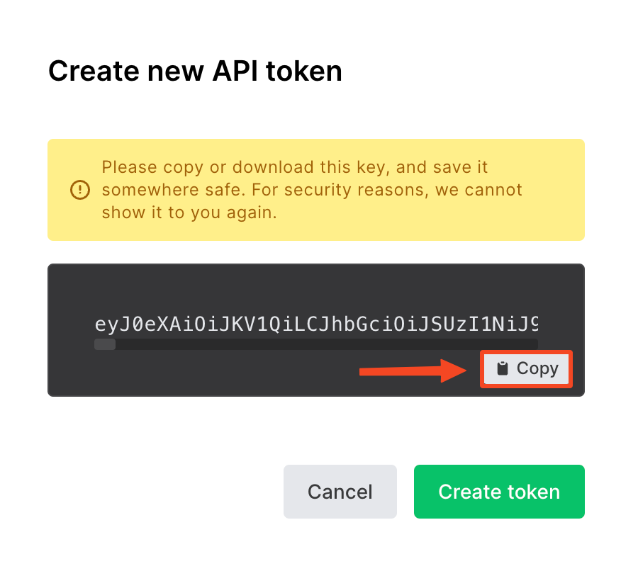 The new key and the Copy button