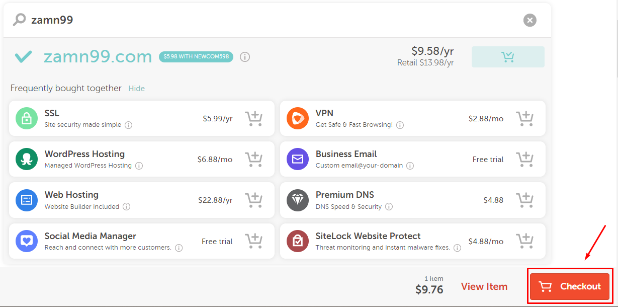 The suggested extra services and the Checkout button
