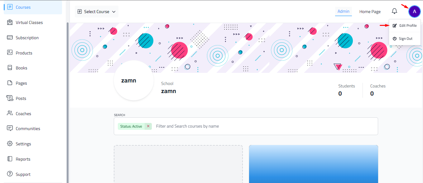 The profile menu in English and the Edit Profile option