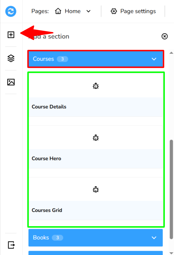 The course display designs in the Courses section