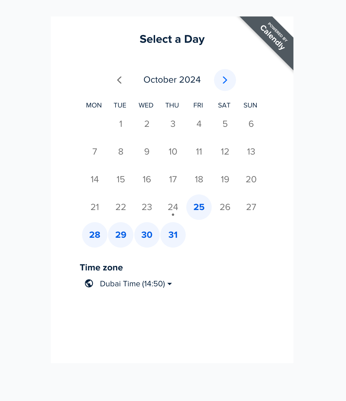 The calendar for choosing the appointment day