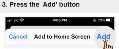 The Add button in the Add to Home Screen window
